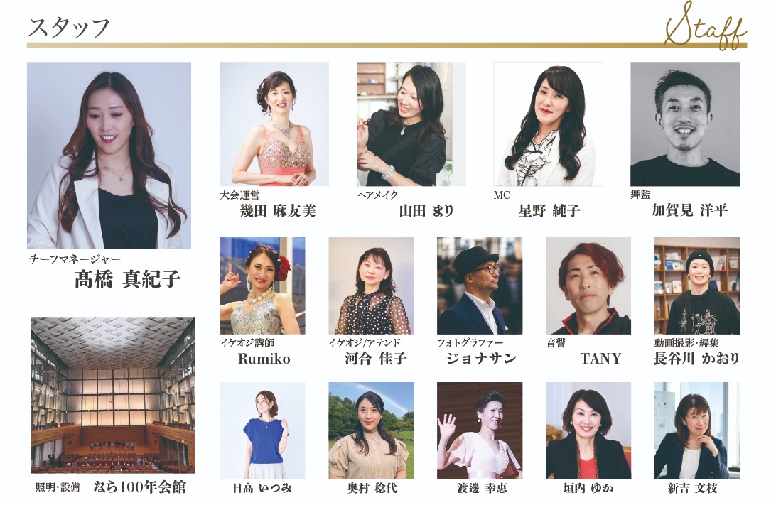 スタッフ15名の写真・氏名・担当と、なら100年会館の紹介一覧